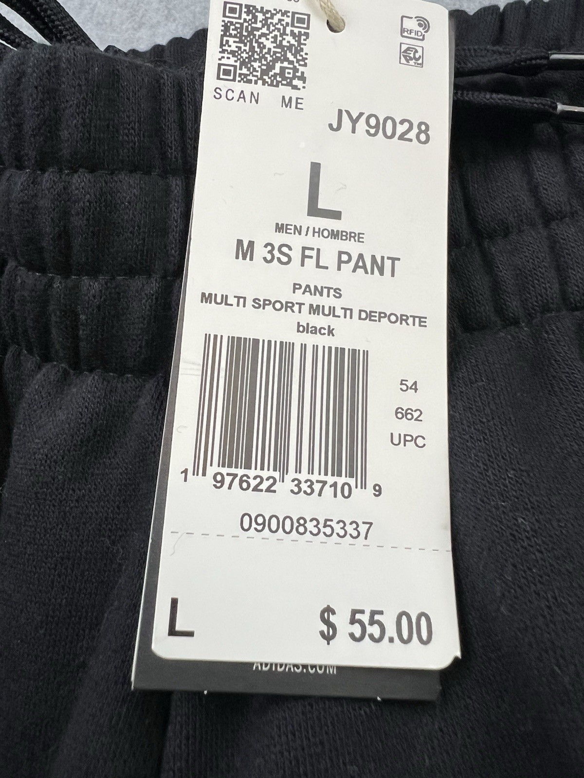 adidas Men’s Fleece Sweat Pants Size Large Black/White JY9028 NWT