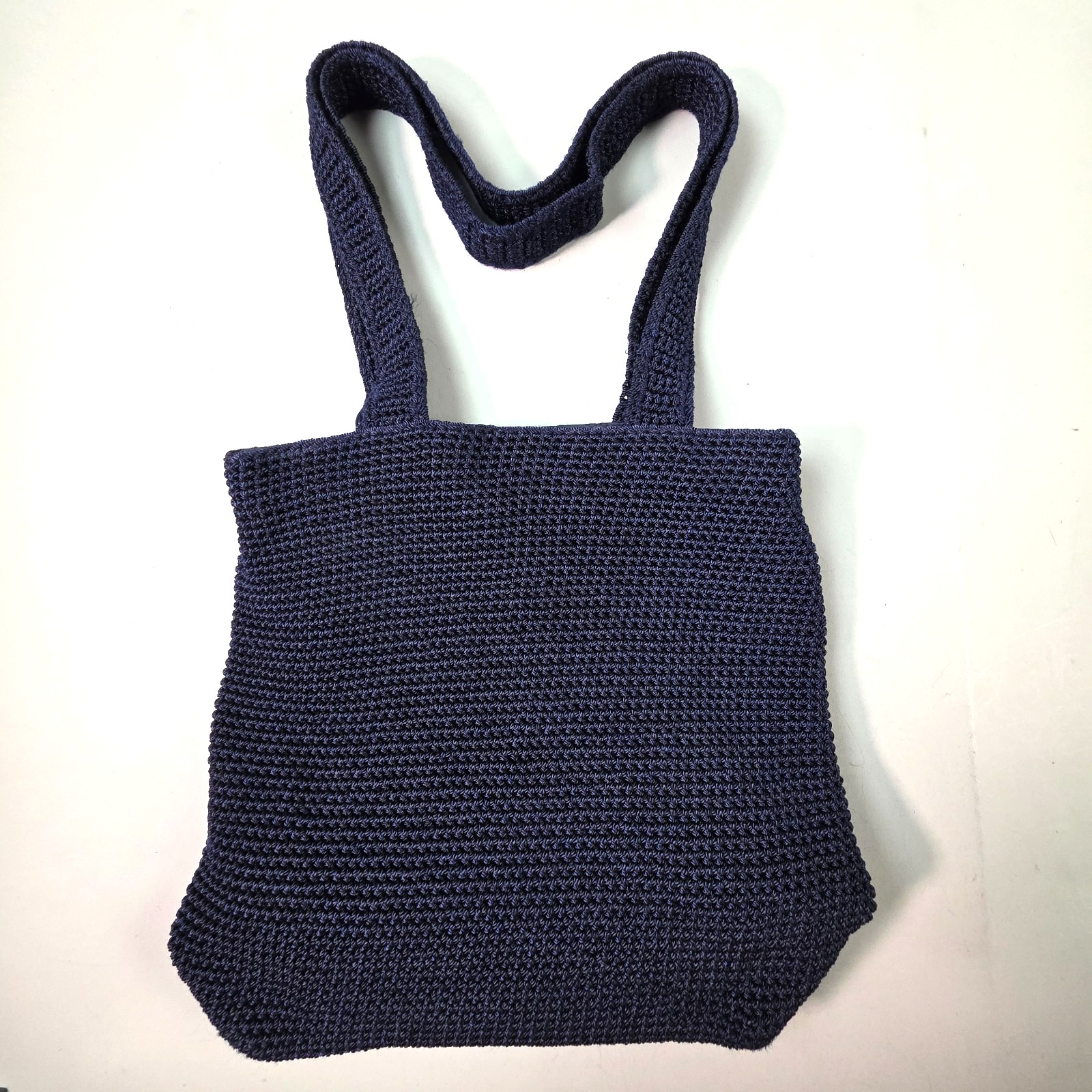 The Sak Crochet Knit Purse Navy Blue Large Bag 11 by 11 inches Double Handles
