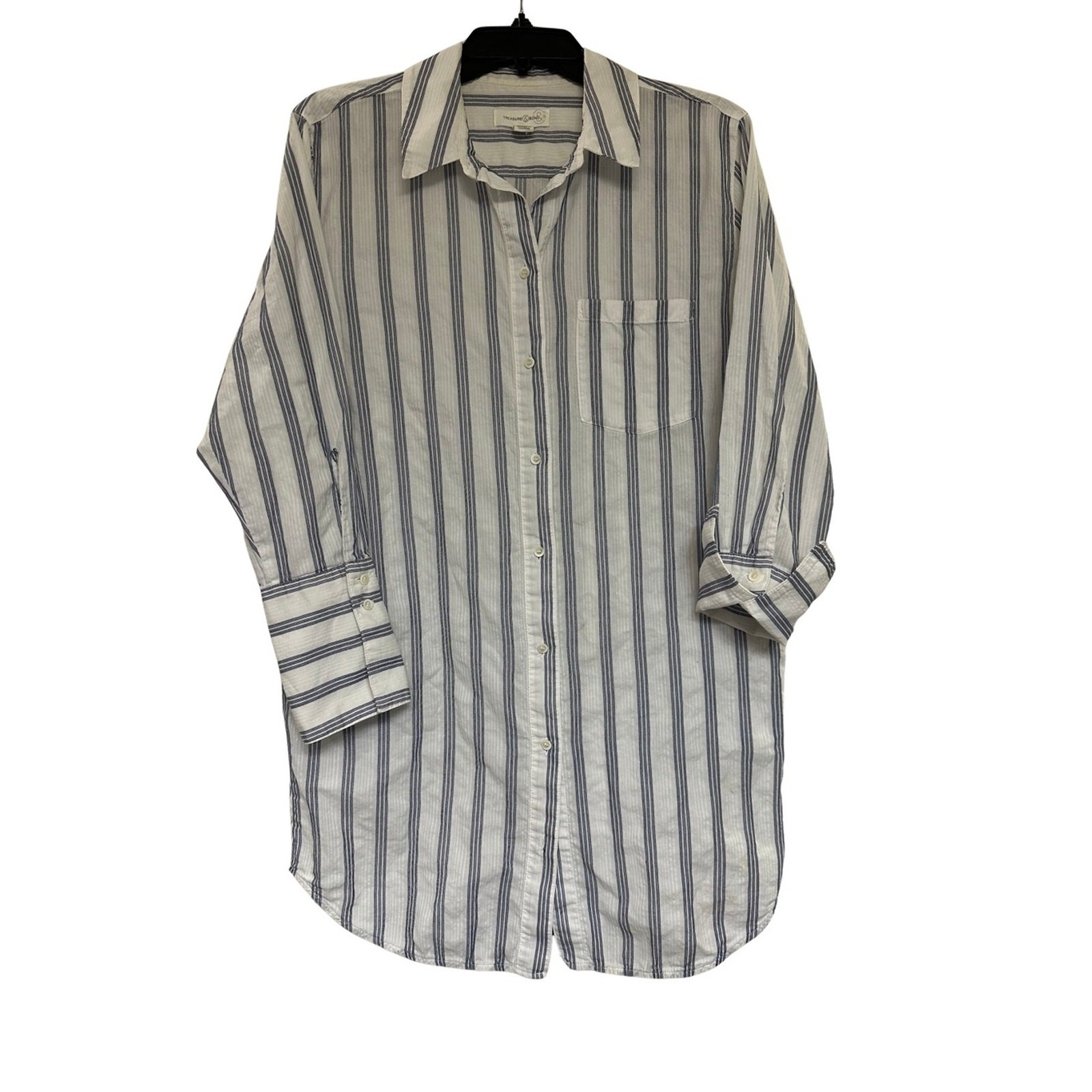 Treasure & Bond Nordstrom Women’s Stripe Button-Down Shirt – Navy/White Small