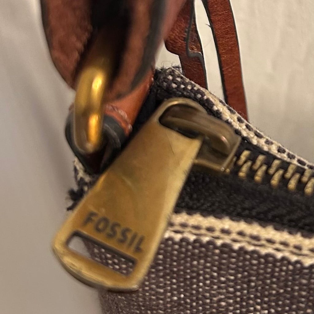 Fossil Kinley Striped Canvas and Leather Crossbody Bag
