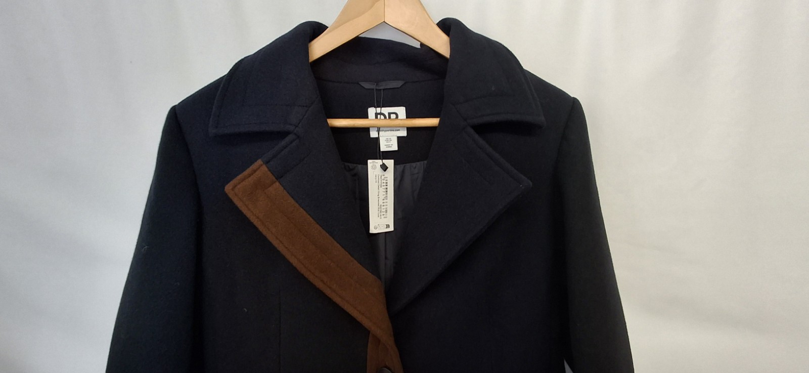 Dorothy Perkins Coat Contrast Detail Single Breasted Midi Navy Brown Uk10 L3781