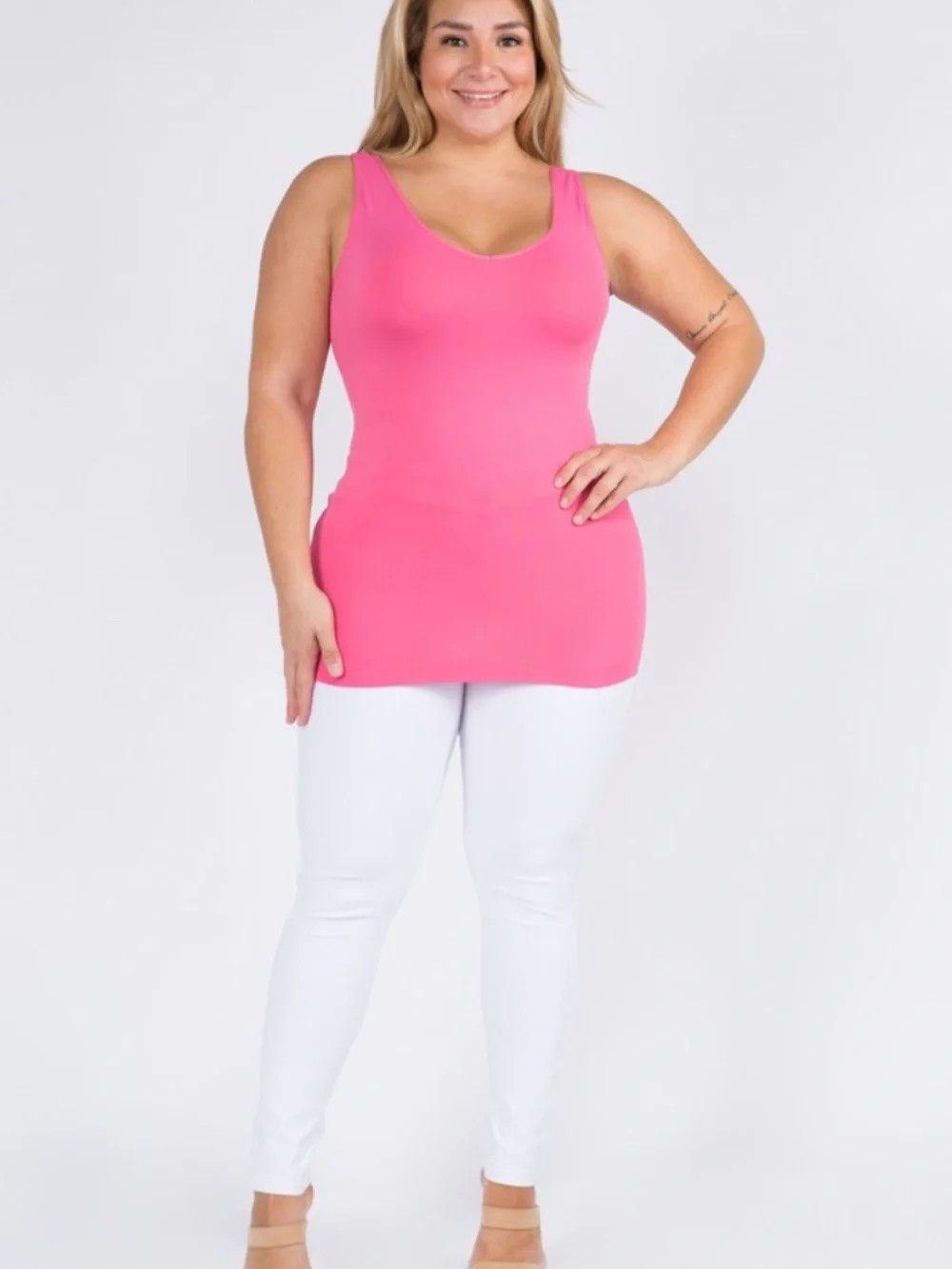 Plus Yelete Hot Pink V or U Neckline Reversible Seamless Tank