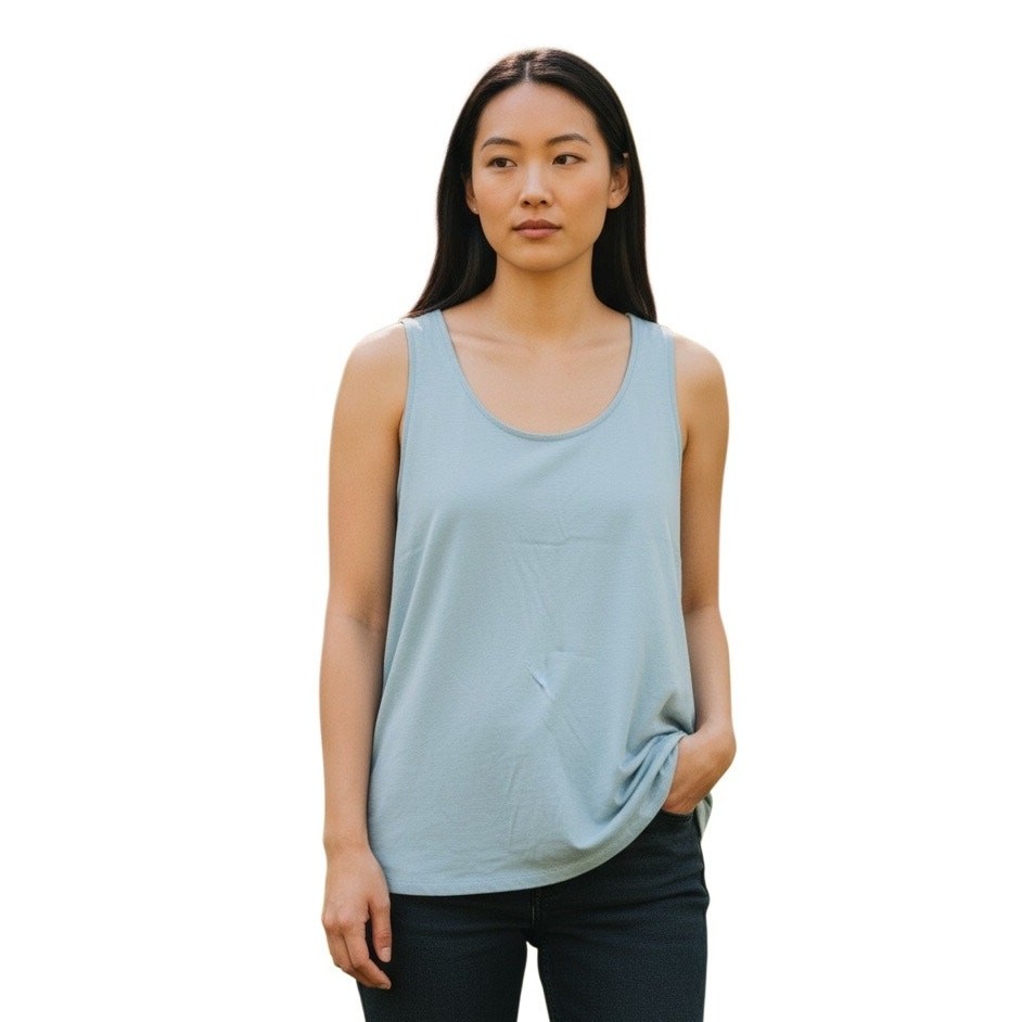 EIleen Fisher Organic Cotton Interlock U-Neck Sleep Tank in Pool Size L