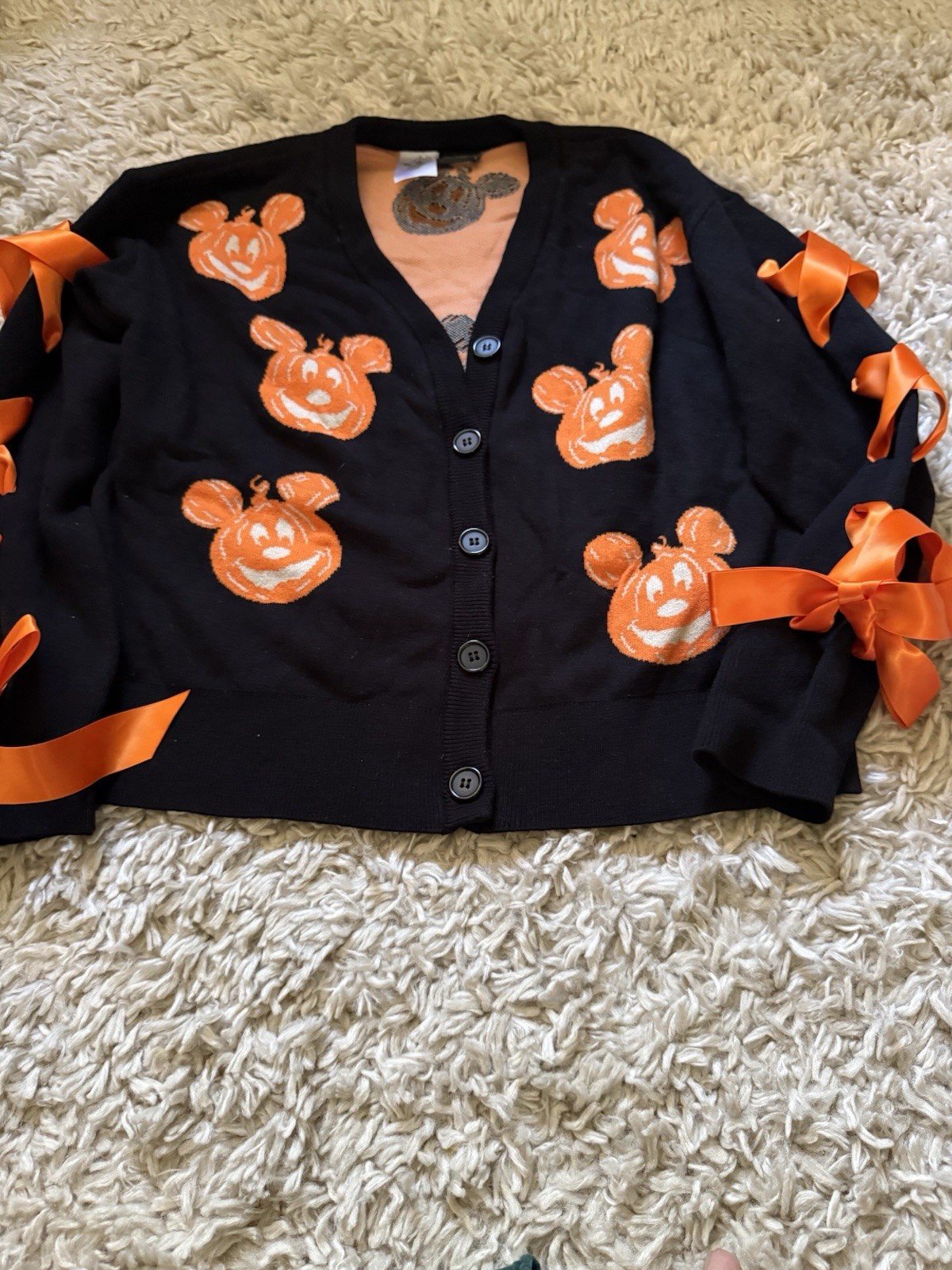 Women’s Disney Mickey Mouse Halloween Pumpkin Button-Front V-Neck Cardigan M