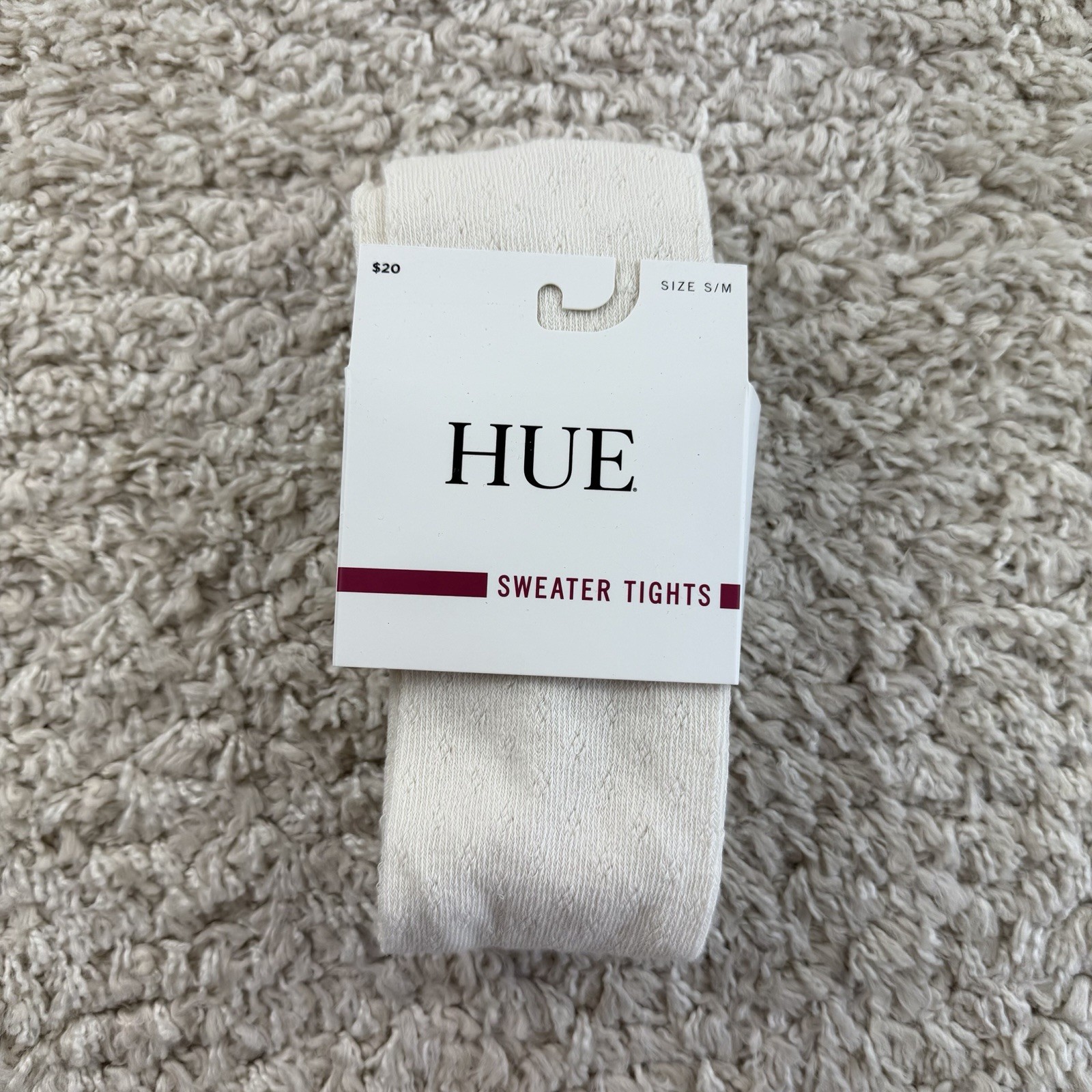 NEW HUE Size S/M Women’s Tights Cream Ivory Sweater Cable Knit STRETCH