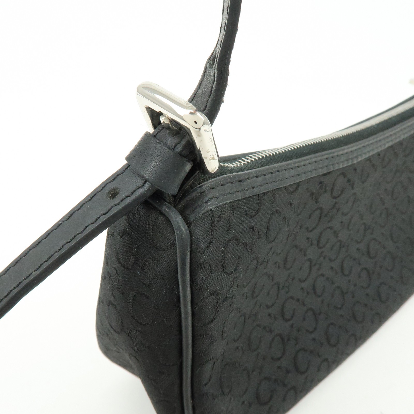 CELINE C Macadam Leather Shoulder Hand Bag Accessory Pouch Black Auth Used F/S
