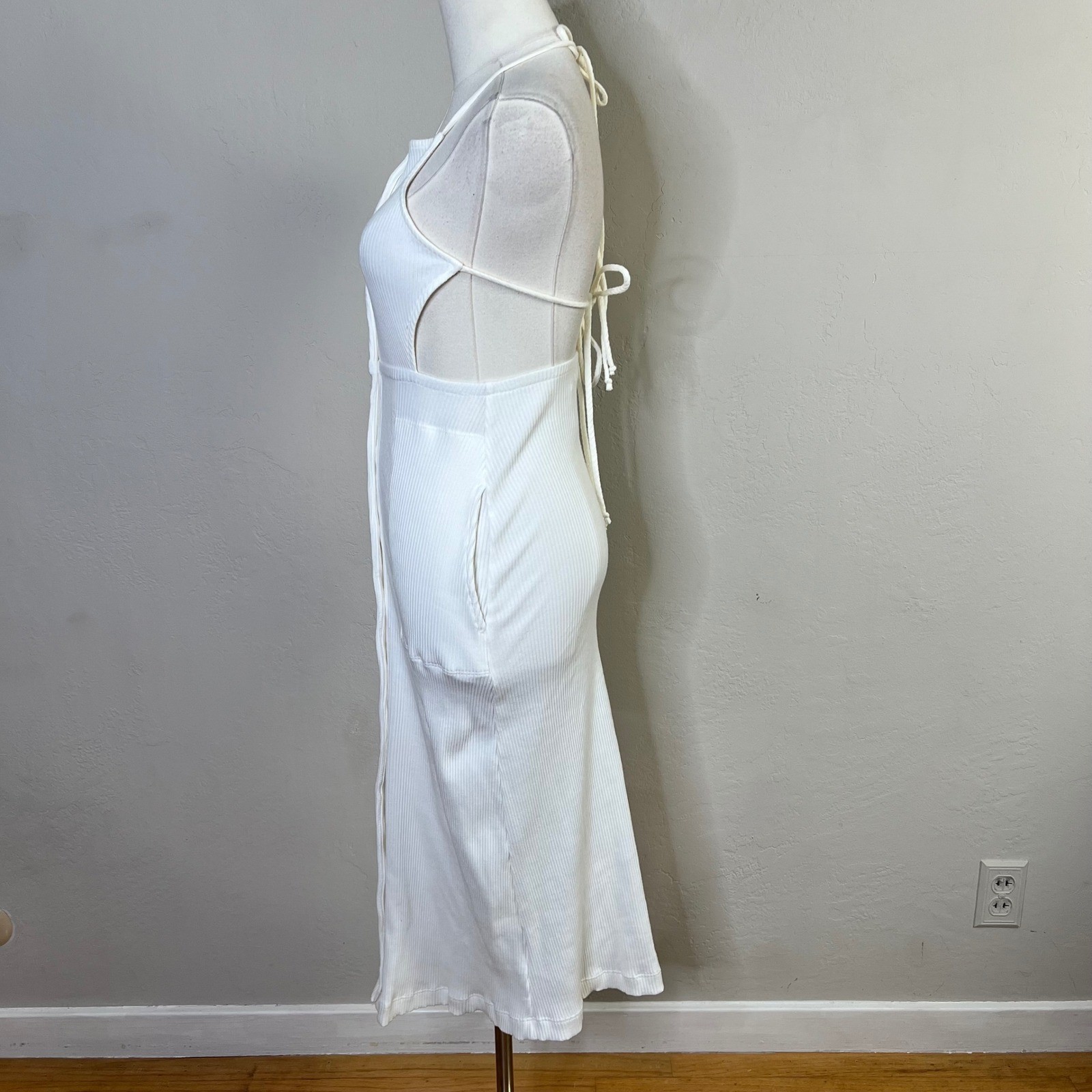 Free People Beach Dress Margaret Midi Size XS Ivory Ribbed Halter Button NEW