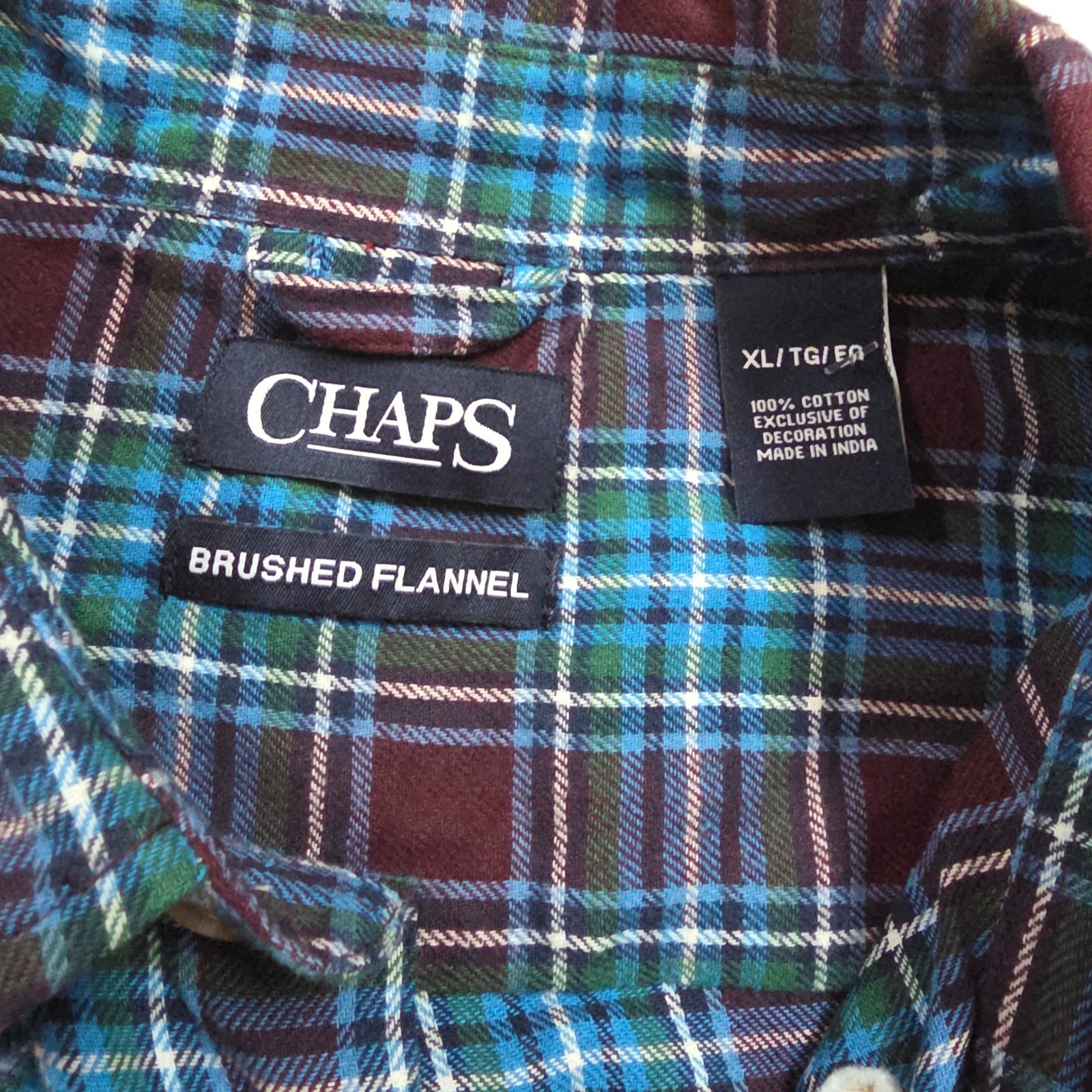 Chaps Mens XL Brushed Flannel Plaid Shirt Burgundy Teal Blue NWT 750627123001
