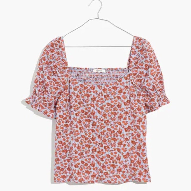 Madewell Button-Front Smocked-Back Top In Piccola Floral Women’s 8