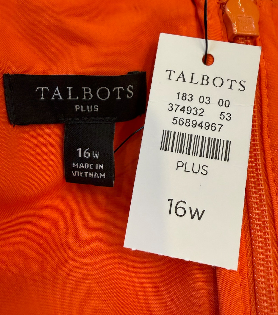 NWT TALBOTS ORANGE LACE FIT & FLARE MIDI DRESS PLUS SIZE 16W