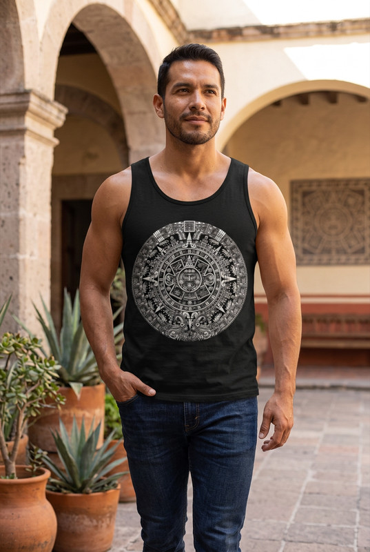 Gather Glory Aztec Calendar Mens Tank Top Sun Stone Mexican Pride Black
