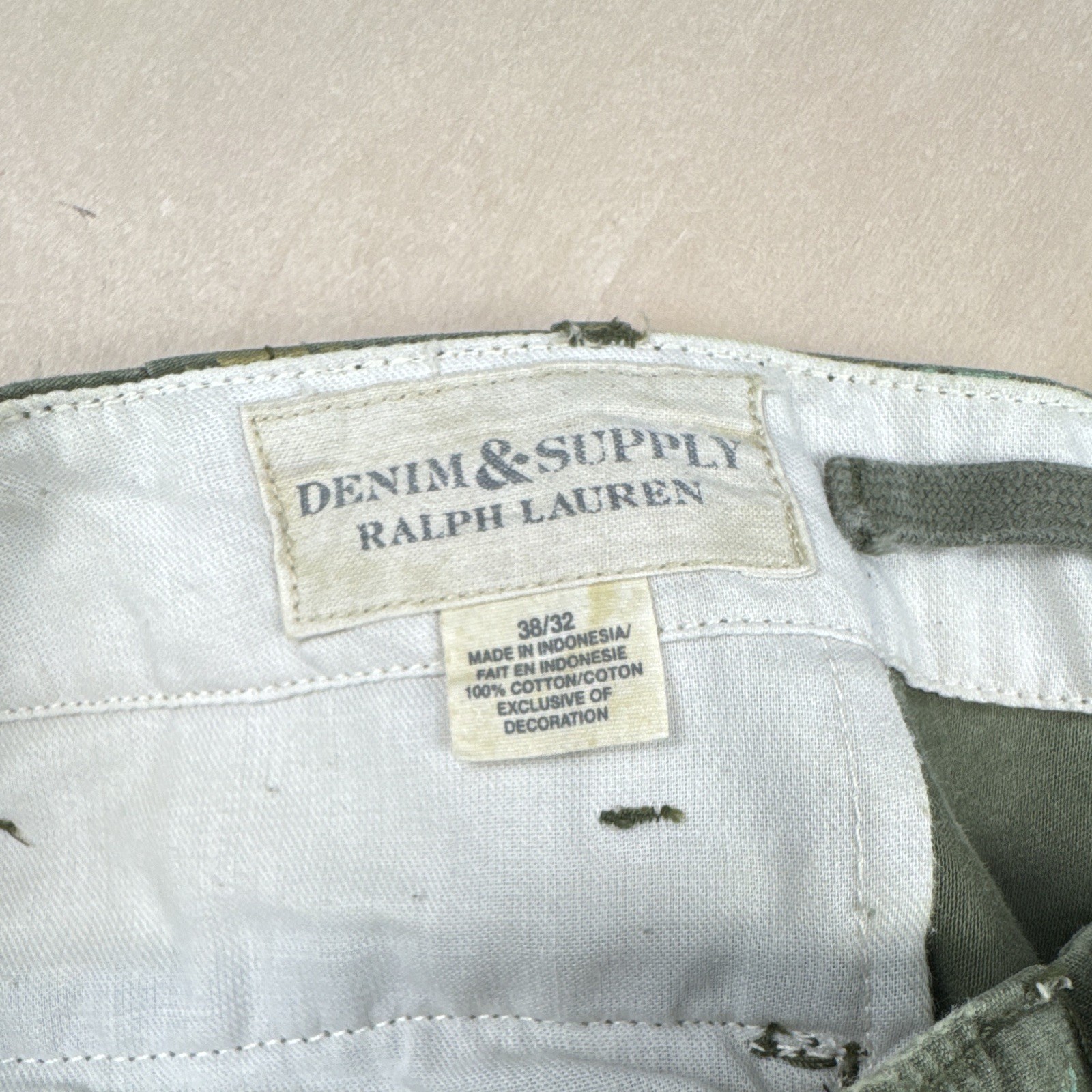 Denim & Supply Ralph Lauren Slim Cargo Pants Green Paint Splatter 38 x 32