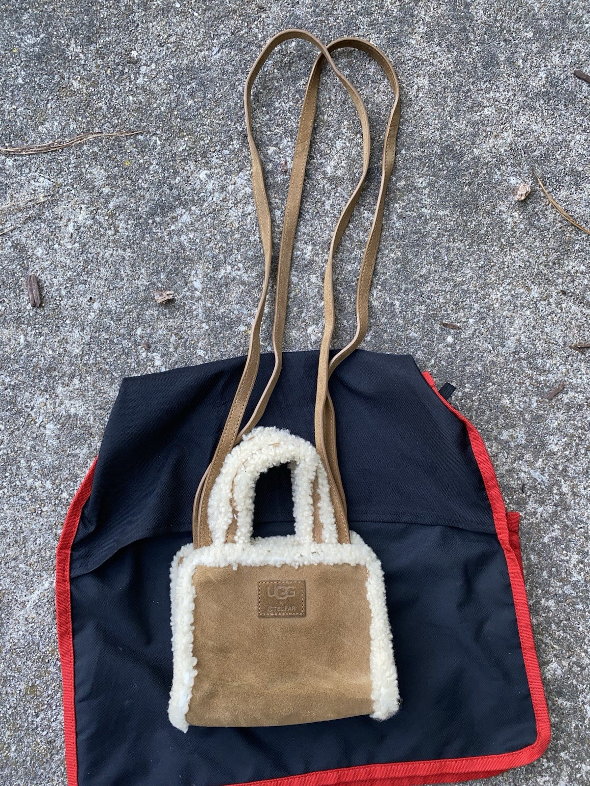 UGG x Telfar Chestnut Small Tote Bag Shearling Trim Charm Crossbody Strap