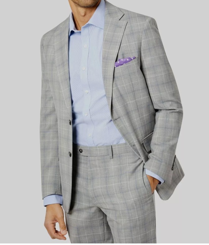 Tallia Men’s Slim-Fit Wool Suit Jacket (40L, Light Grey/Blue)