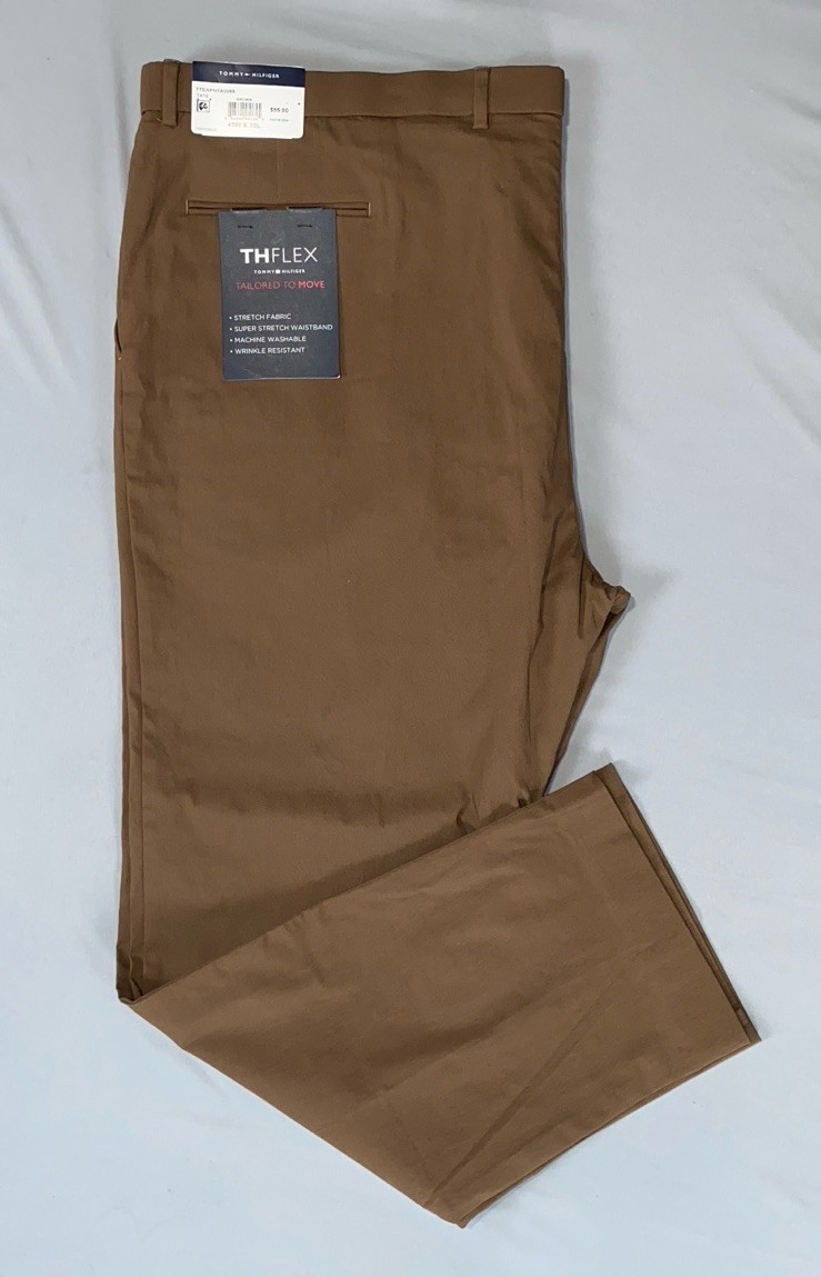 Tommy Hilfiger THFlex ‘Tate’ Flat Front Chino Pants. Brown, Men’s 48X32. NWT $95