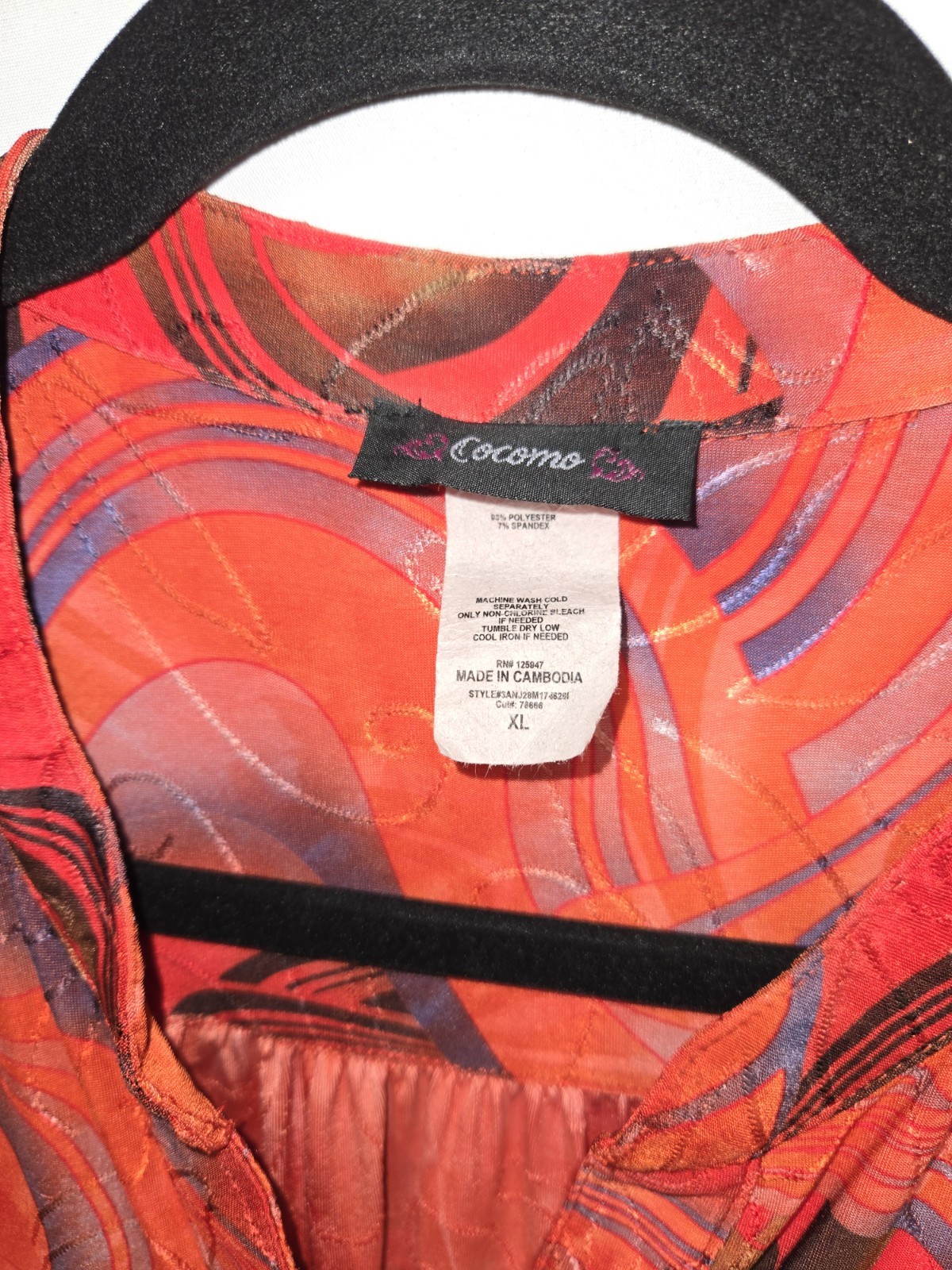 Cocomo Abstract Knit Tunic Blouse XL Collared Button Front Studded Stretch
