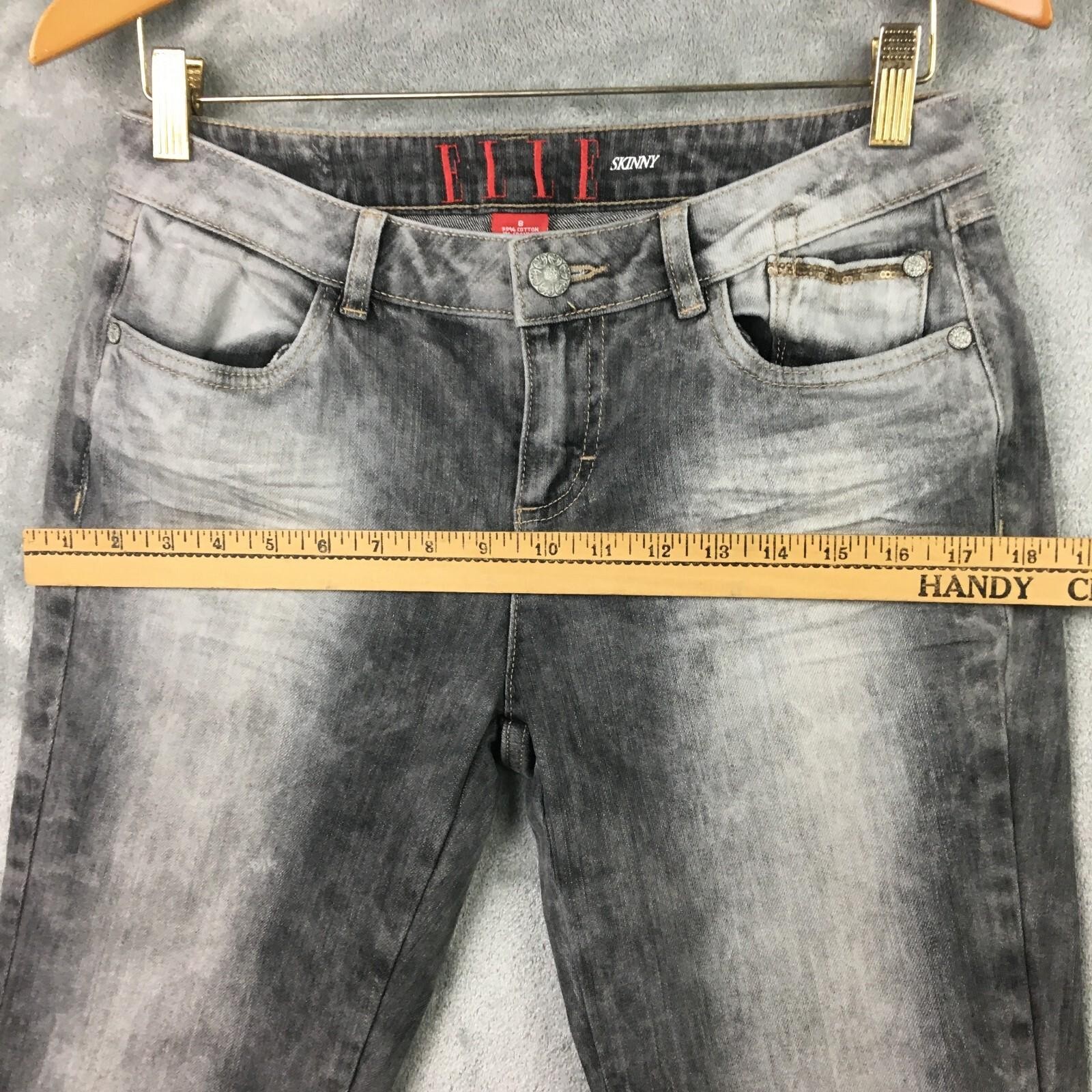 Elle Skinny Denim Sz 8 Gray Mid Rise Denim Embroidered 30 in Waist 26 in Inseam