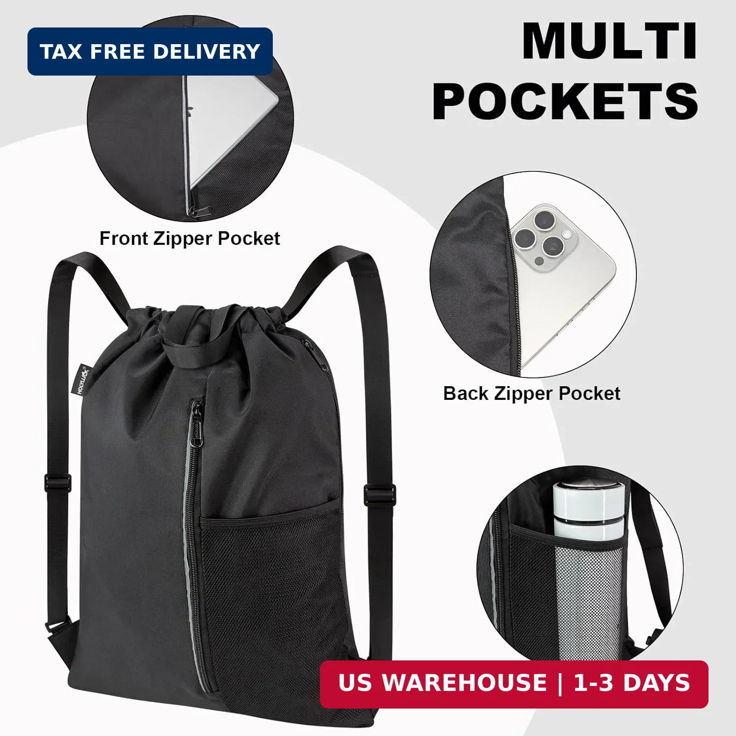 HOLYLUCK Drawstring Backpack Gym Bag For Men Women, String Beach Swim Sports Bac