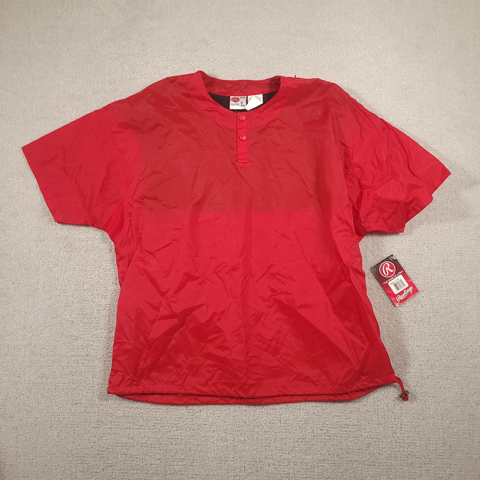 VTG Rawlings Windbreaker Shirt Men’s L Red Pitching Warm Up Jacket Short Sleeve