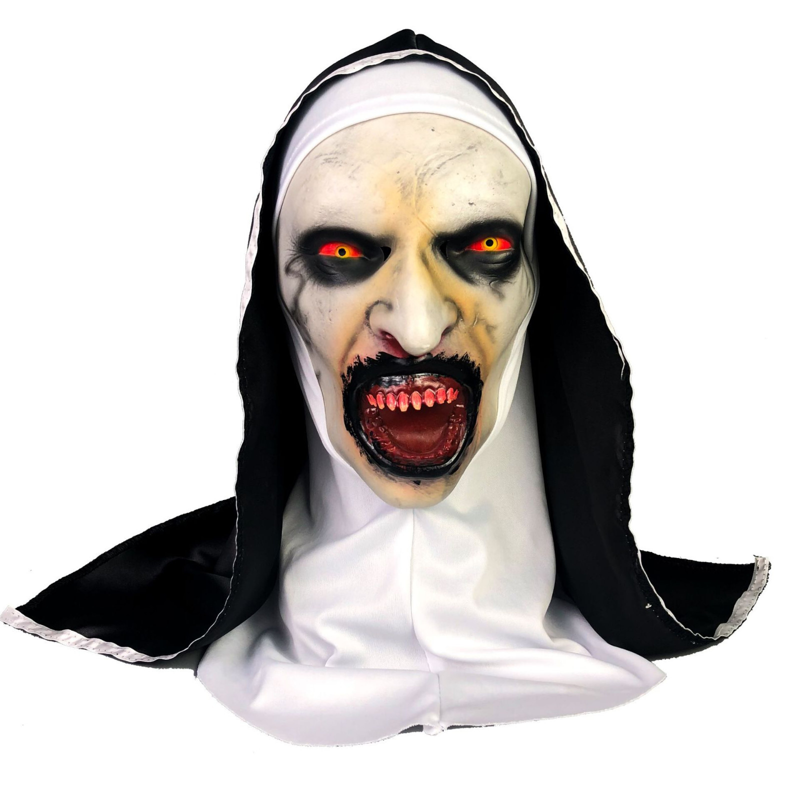 Halloween Horror Scary Nun Black Robe Suit + Mask Costume Cosplay w/Hood & Cross