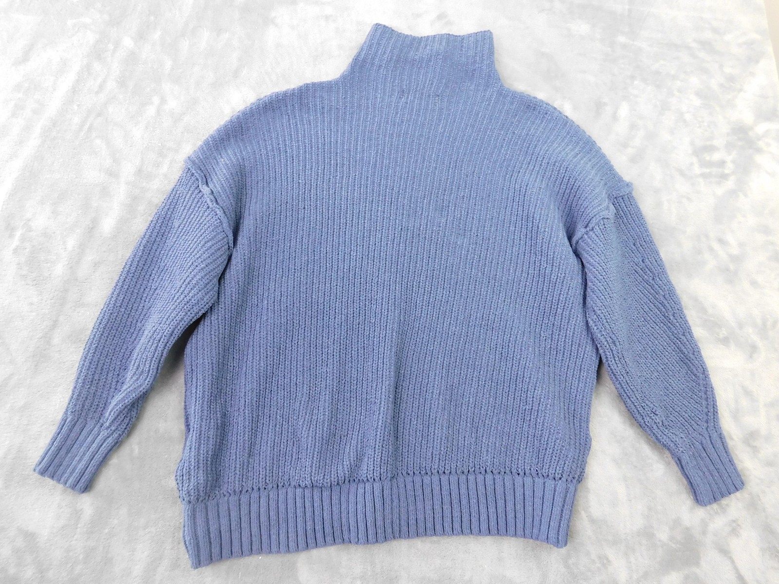 Aerie Sweater Womens XS Blue Mock Neck Chunky Knit Pullover Relaxed Boxy Cozy