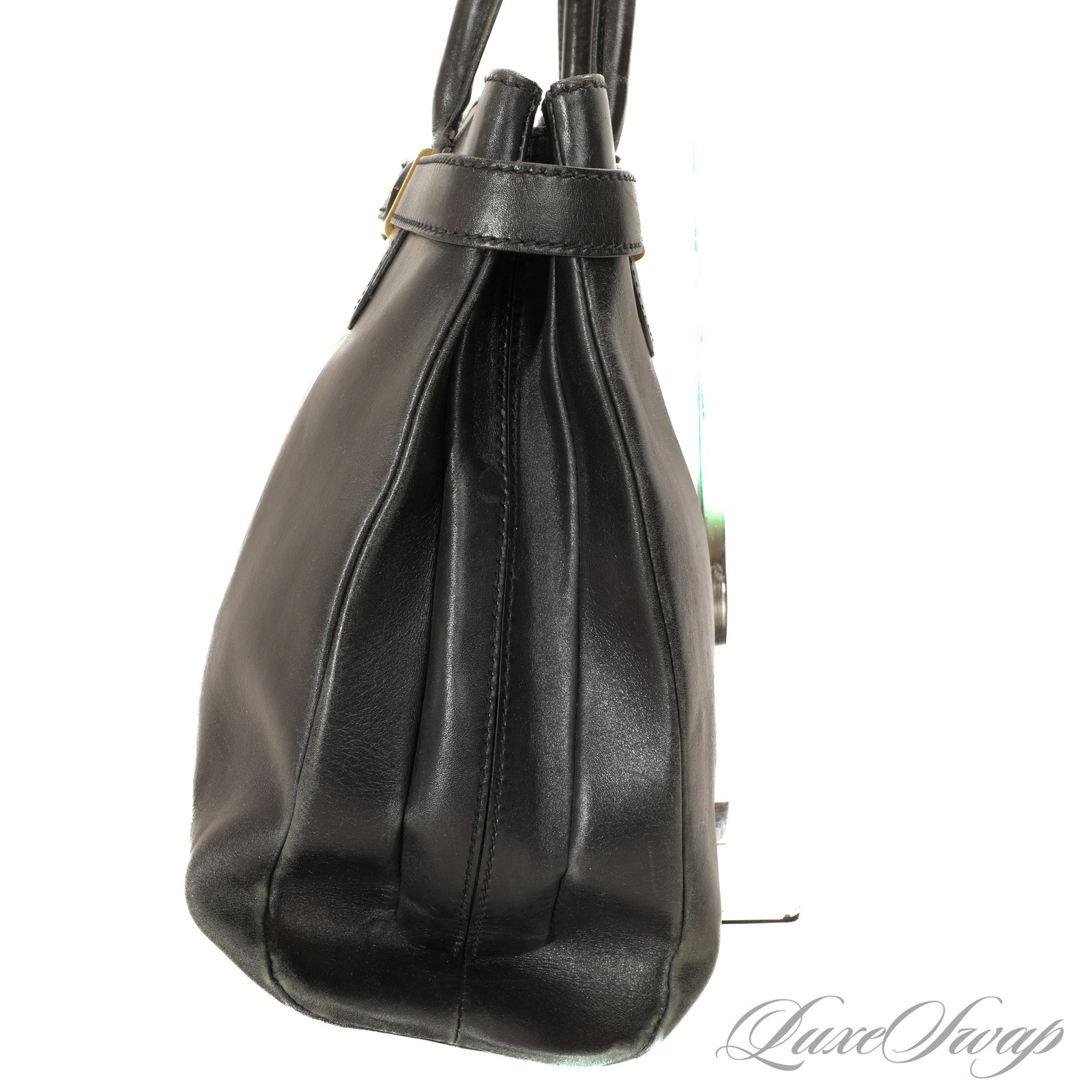 Gucci Made in Italy Black Running Leather Marmont Buckle Handbag Bag #16E008