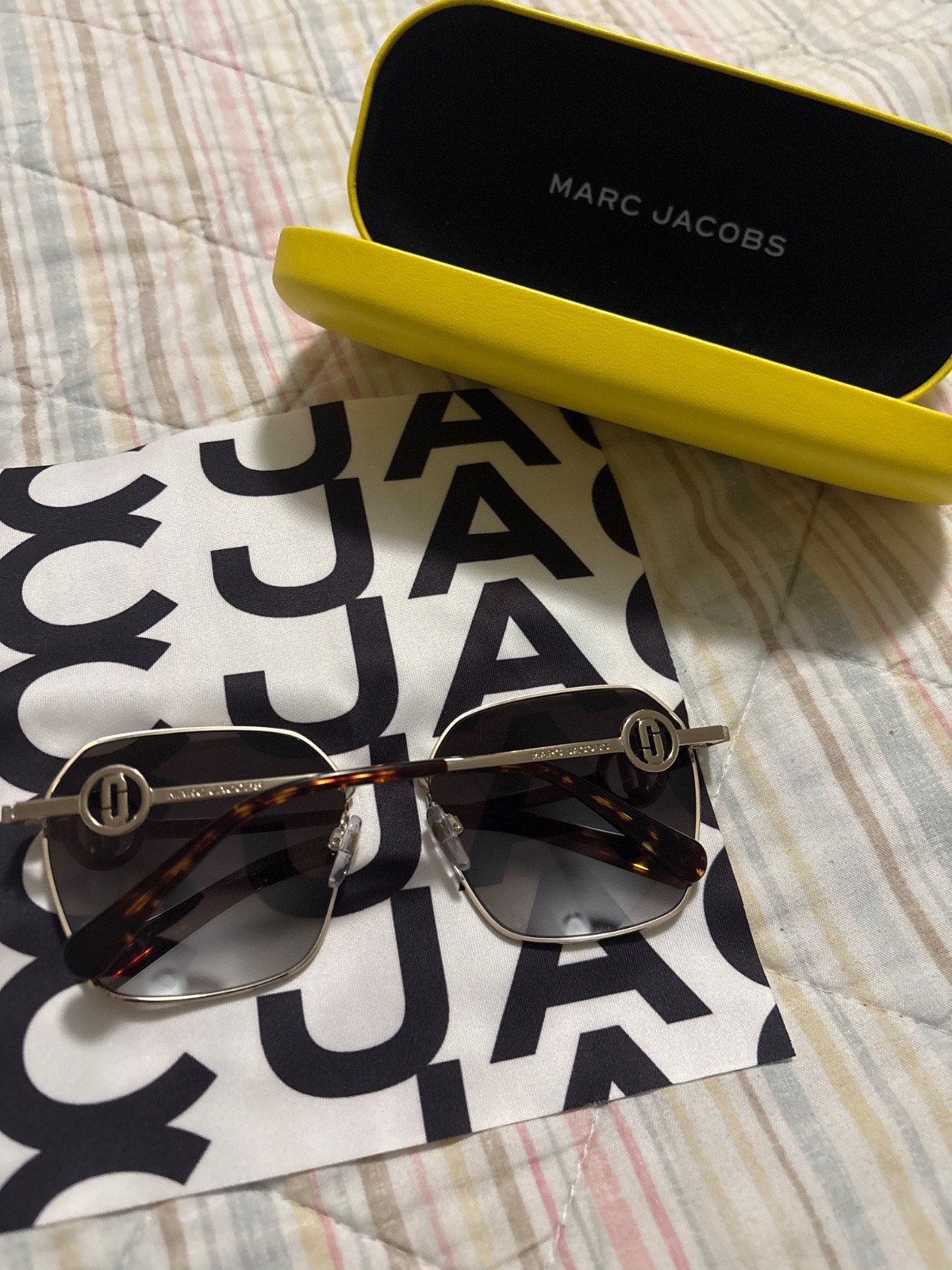 Marc Jacobs Gold Frame Brown Gradient Lens Hexagon Sunglasses