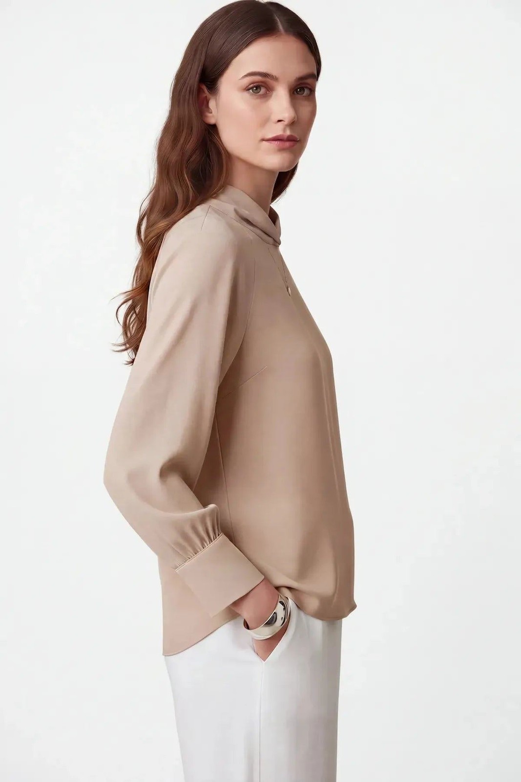 Dorothy Perkins Beige silky high neck blouse