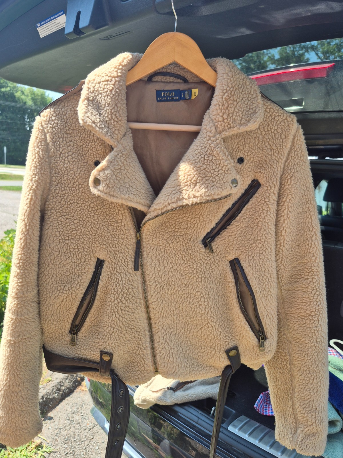 POLO RALPH LAUREN Sherpa Fleece Moto Jacket Leather Trim Women’s Size SP