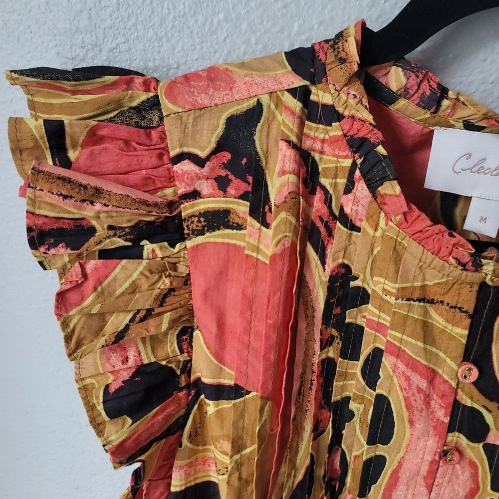 Cleobella NWT Maritza Ruffle Sleeve Blouse Size Medium In Osaria Print