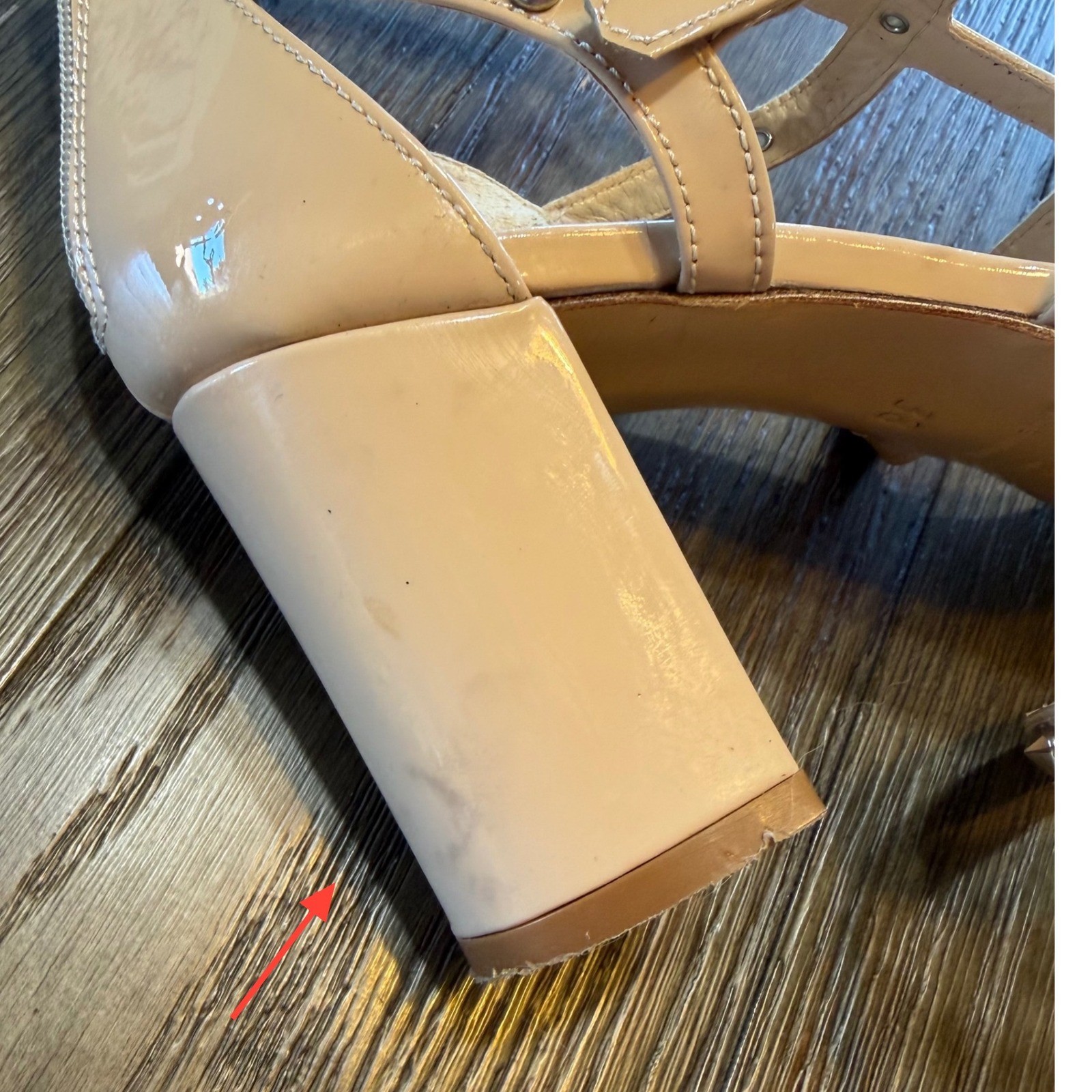 Napoleoni Italy Nude Patent Leather Studded Gladiator Block Heel Sandals EU 38