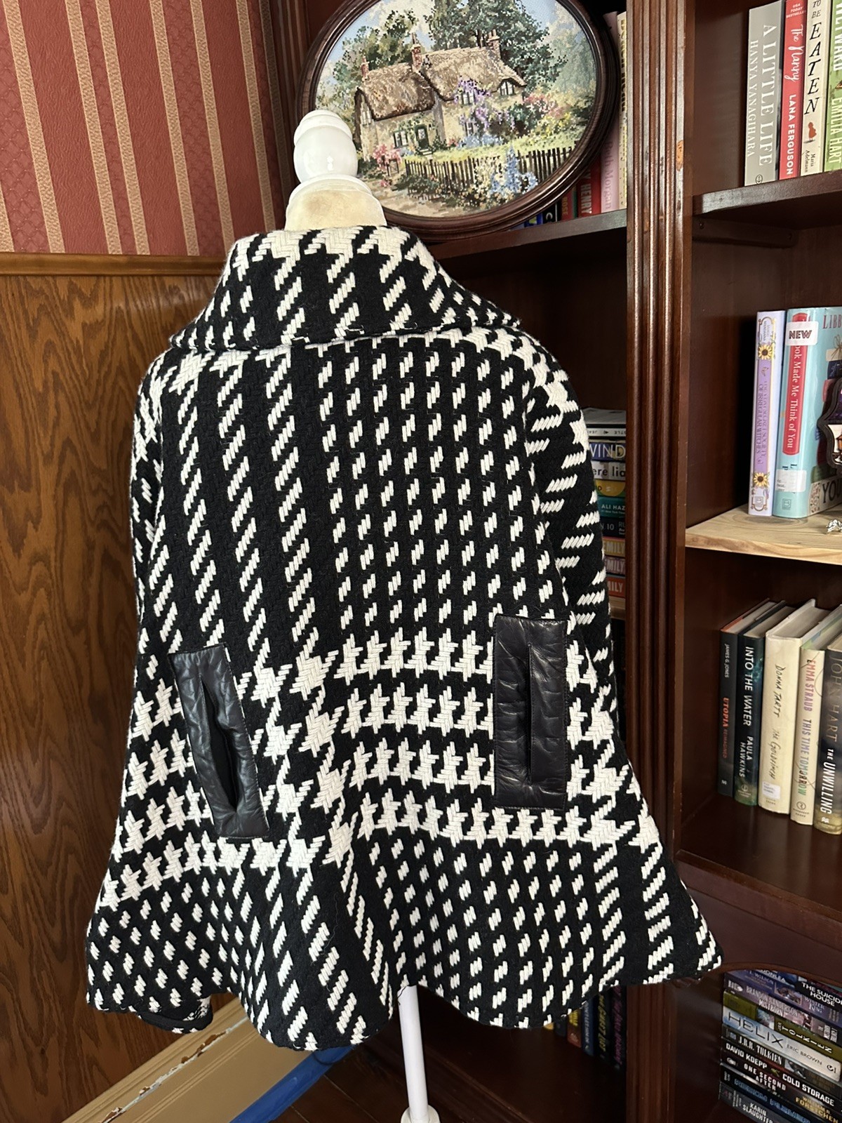 Vintage Mackage Wool Button Houndstooth Coat Black & White Size G/L – No Belt