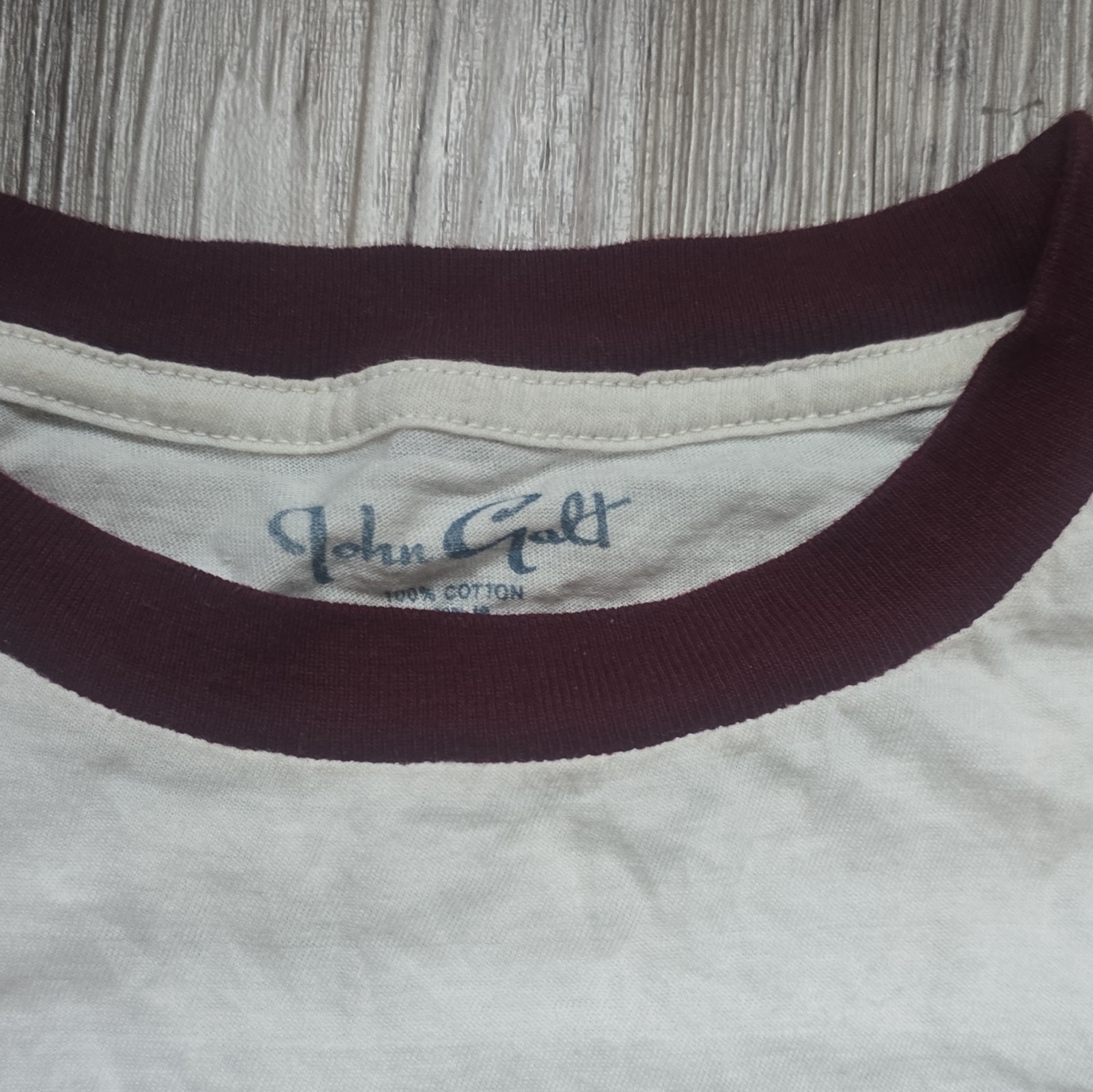 John Galt Newport Rhode Island Graphic Ringer T-Shirt S/M Cotton White/Burgundy