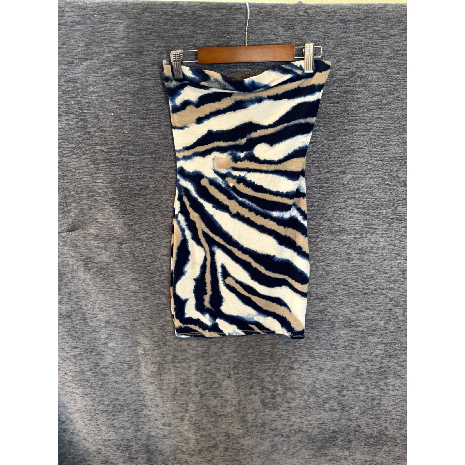 Windsor Womens Tiger PrintTubeDress Navy Tan Cream Strapless Bodycon Mini Size M