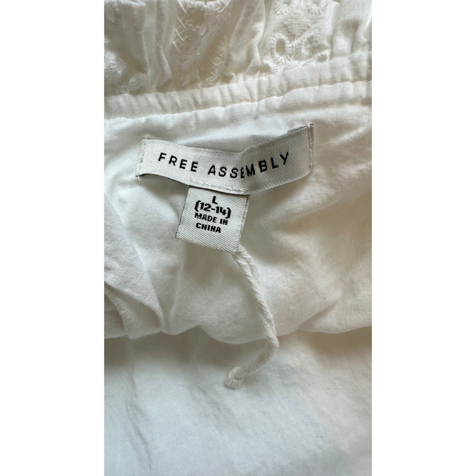 Free Assembly Eyelet Smocked Top Womens Cottagecore Boho Large White Cotton