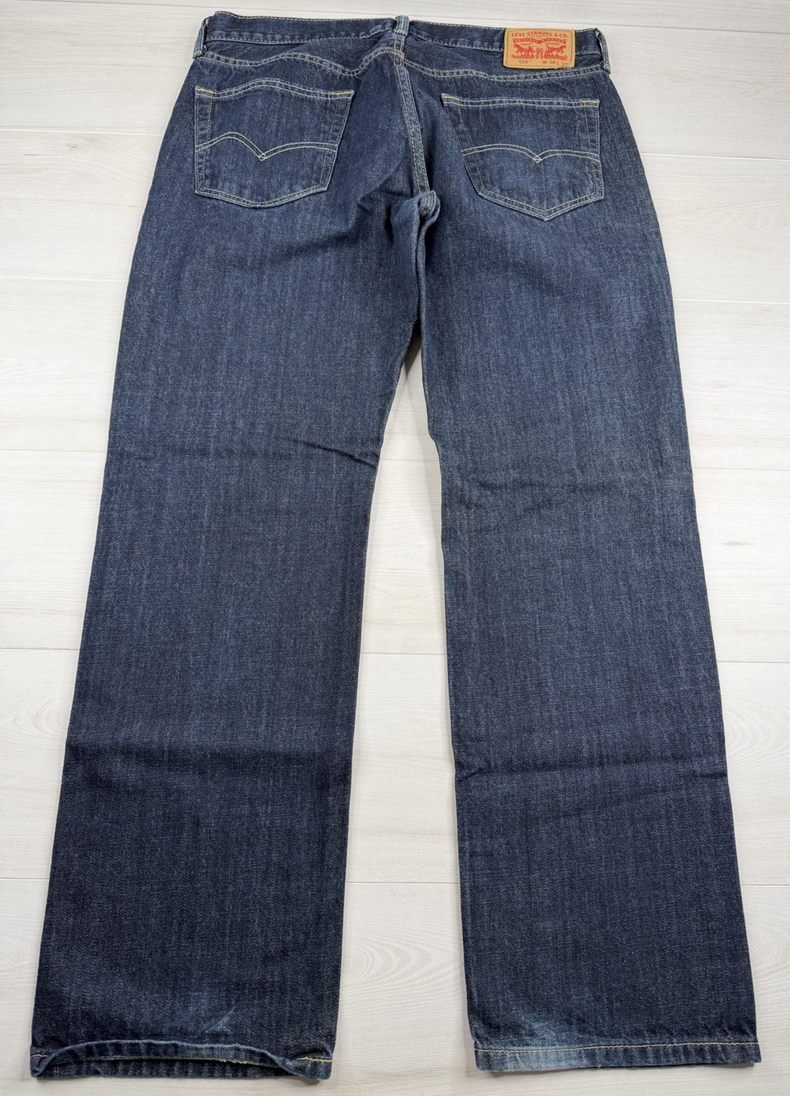 Levis 559 Jeans Relaxed Straight Blue Denim Stretch Dark Wash Wide Leg Men 36×32