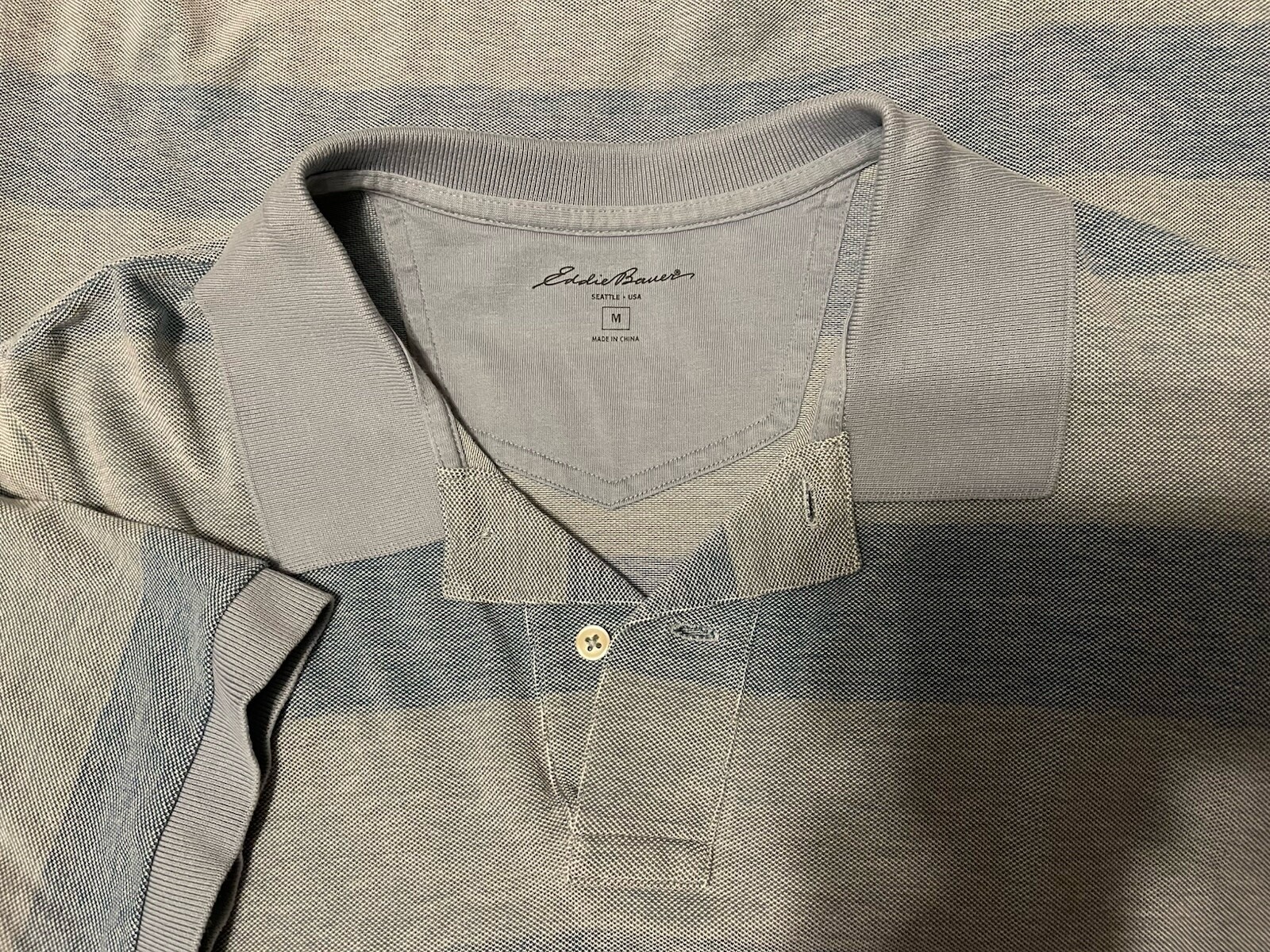 EDDIE BAUER CLASSIC PIQUE COTTON HEATHER LIGHT BLUE GRAY STRIPED POLO MEDIUM MEN