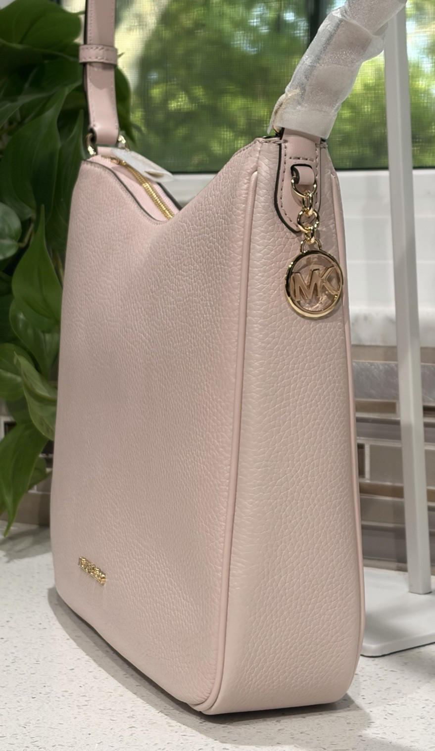 MICHAEL KORS NAYLA MEDIUM ZIP MESSENGER CROSSBODY BAG TOTE MK PINK LEATHER GOLD