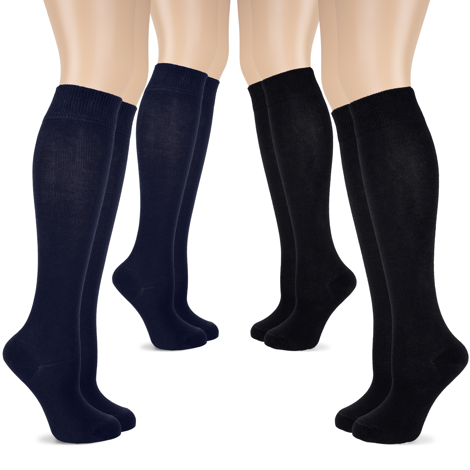 HUGH UGOLI Women Cotton Knee High Socks Shoe Size 5-8 / 8-11, 4 Pairs