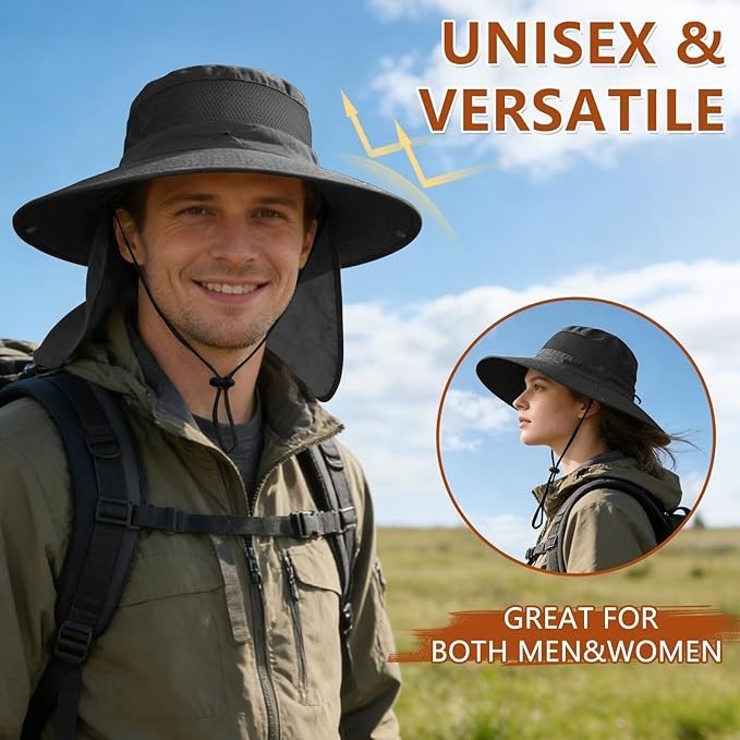 Sun Hat with Neck Flap, UPF 50+, Waterproof Wide Brim for Hiking & Fishing ..