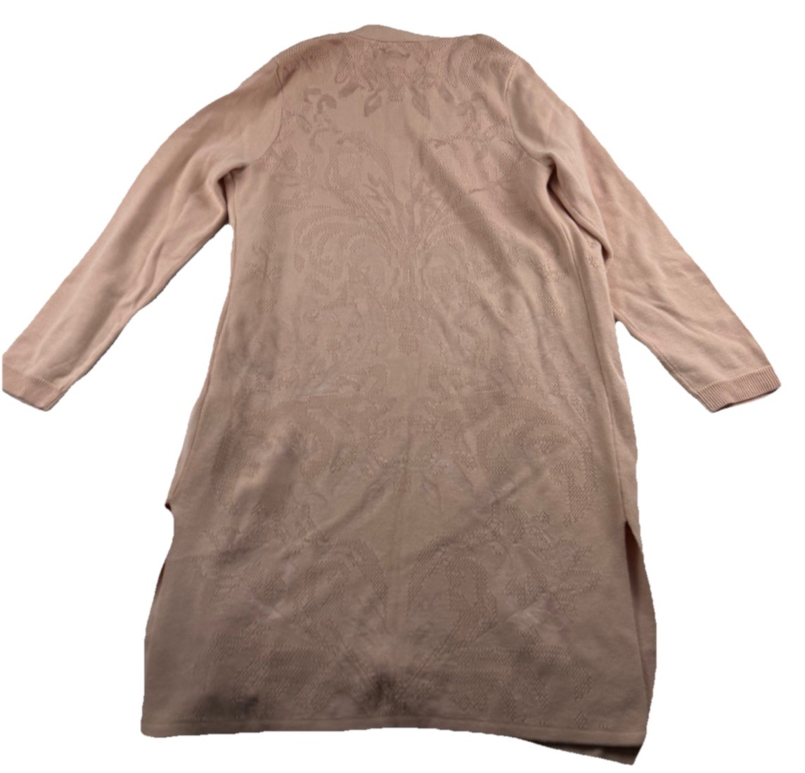 Chico’s Paris Pink Tonal Jacquard Open Long Cardigan Sweater Size 1 (US 8) NWT