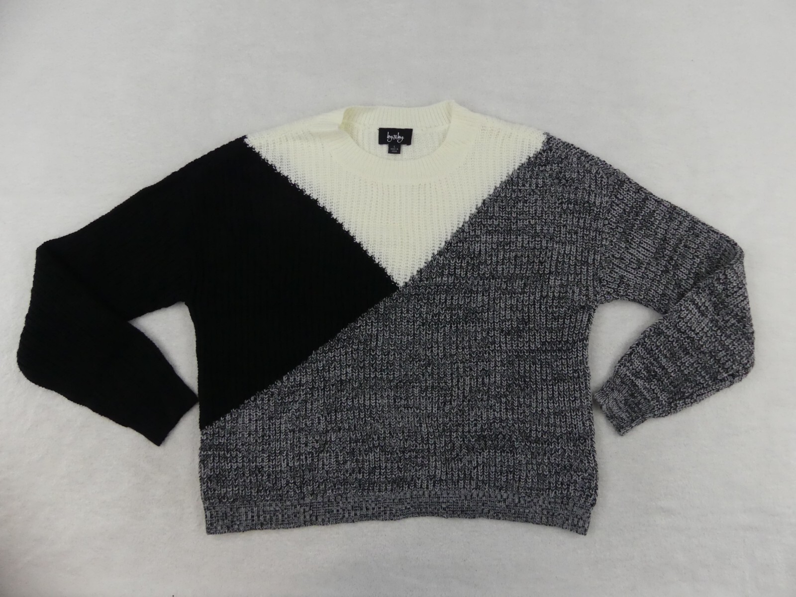By & By Sweater Womens Large White Black Gray Knit Pullover Crew Neck