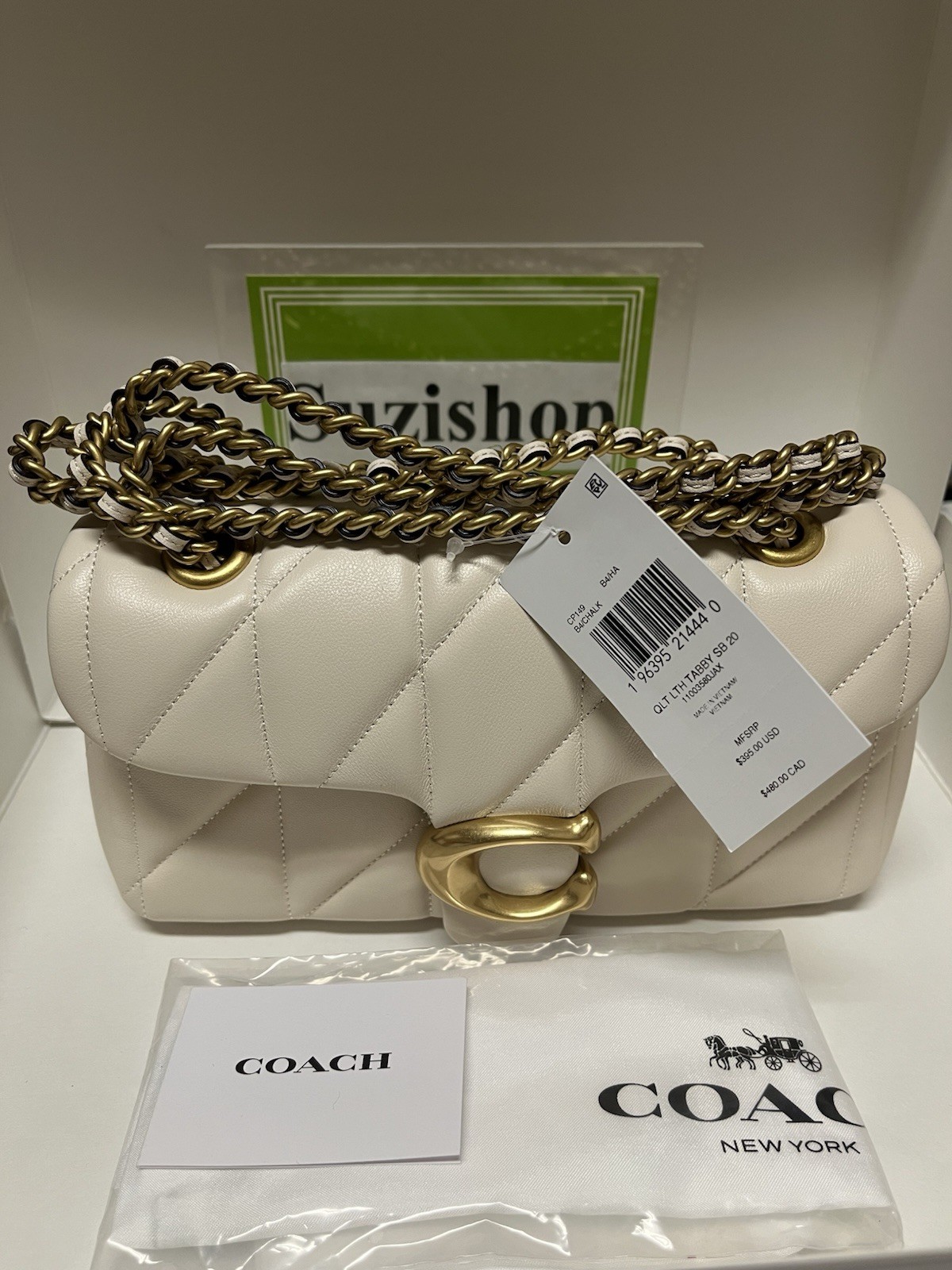 COACH Tabby Puffy Quilted Chain Shoulder Bag 20 Chalk White CP149