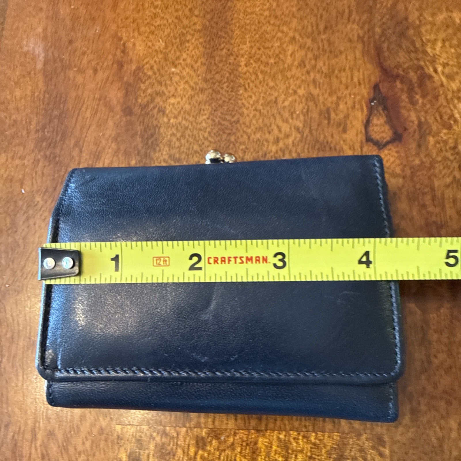 New Princess Gardner Navy Blue Leather Card Wallet Vintage 4×3.5in Snap Coin