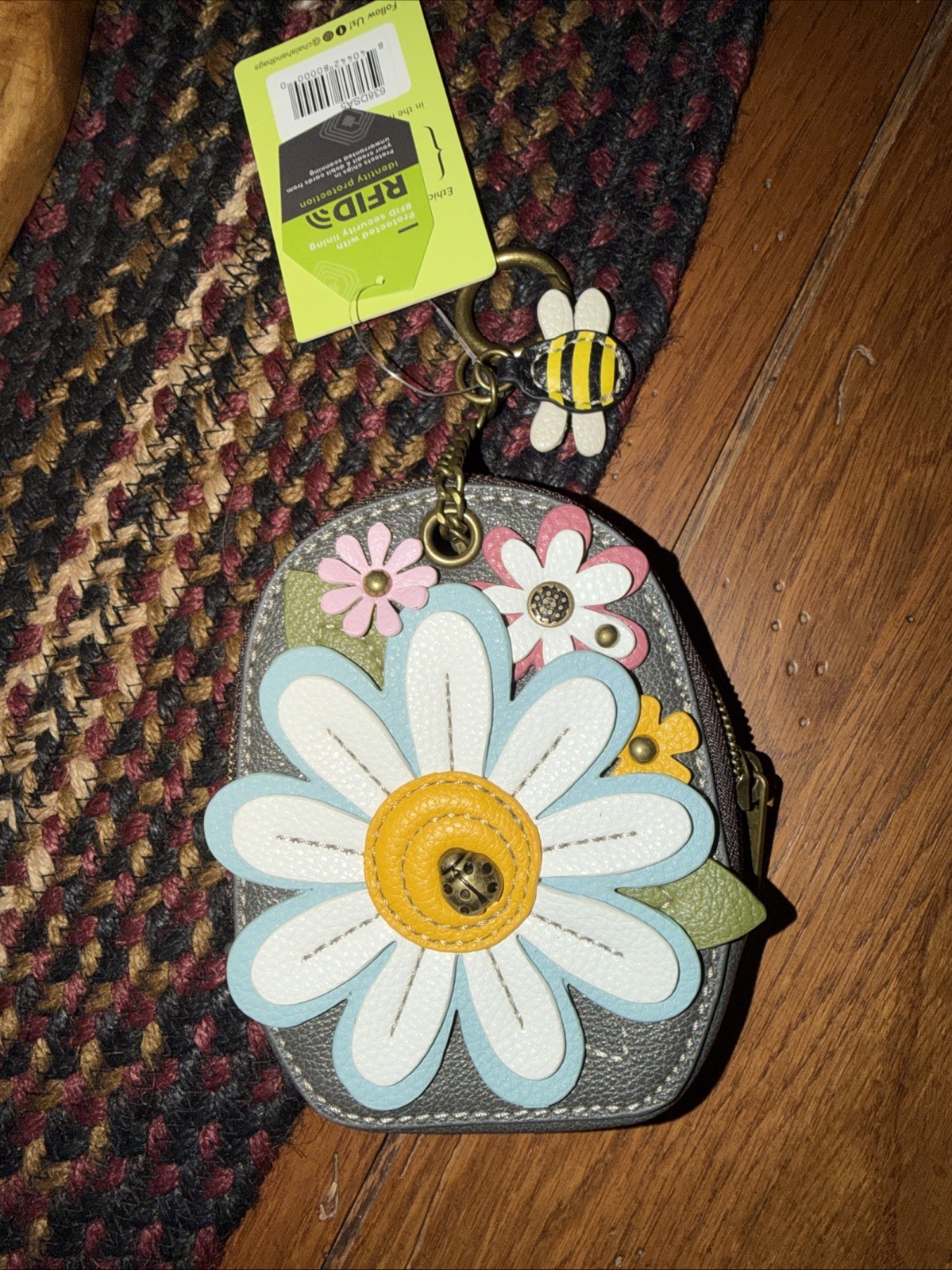NWT CHALA Mini Coin Purse Keychain RFID Protected Card Holder DAISY