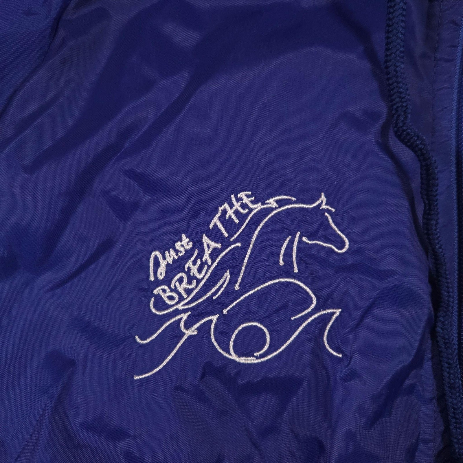 Rawlings Jacket Mens Small Blue Hooded Windbreaker Just Breathe Horse Riding