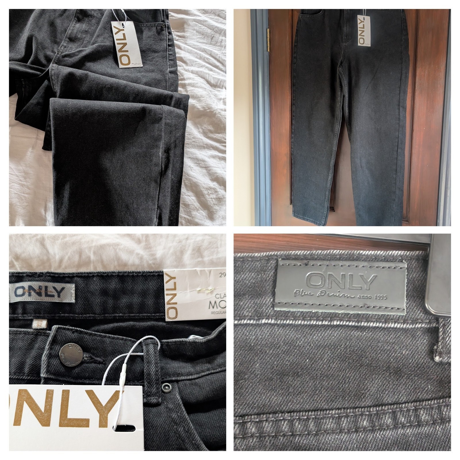 Women’s ONLY Claire Mom Jeans Black Denim 5 Pockets Size 32″ W & 29″ Leg NEW £30