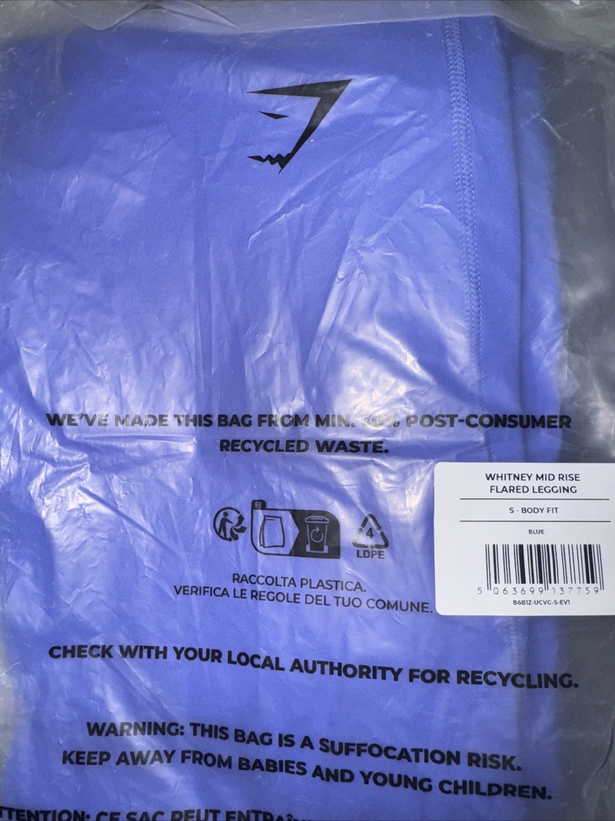 GYMSHARK Minimal Sports Bra + Whitney Mid Rise Flared Legging in Blue – Size S