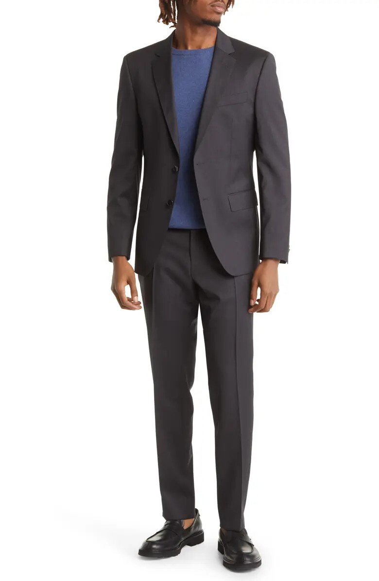 HUGO BOSS Huge 100% Virgin Wool Suit, Solid Dark Grey, Size 42 R NWOT