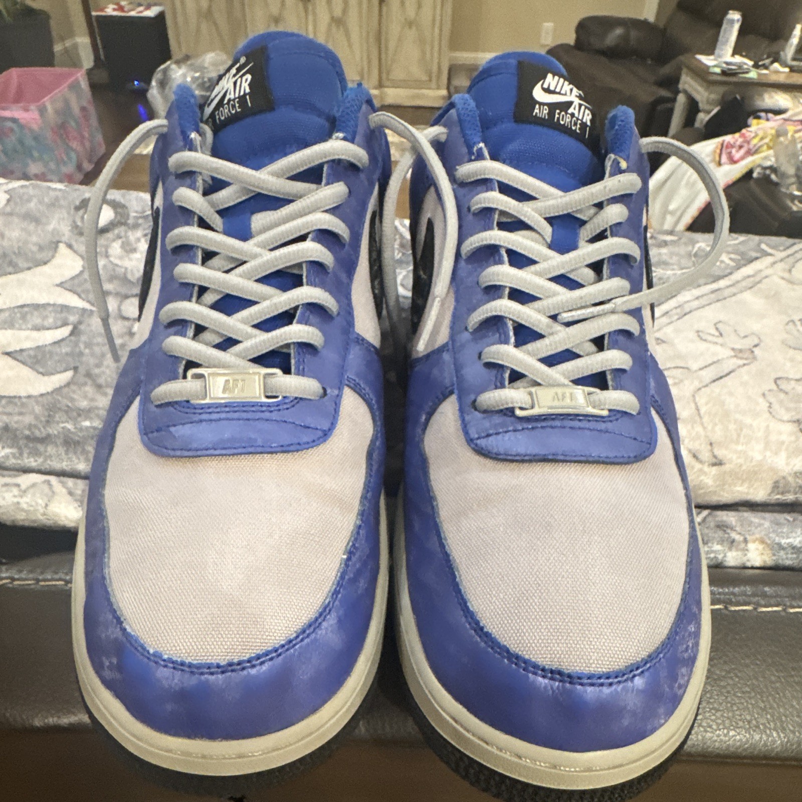 Size 14 Nike Air Force 1 Low Men’s Lace-Up Sneakers Blue/Gray/Black Colorblock
